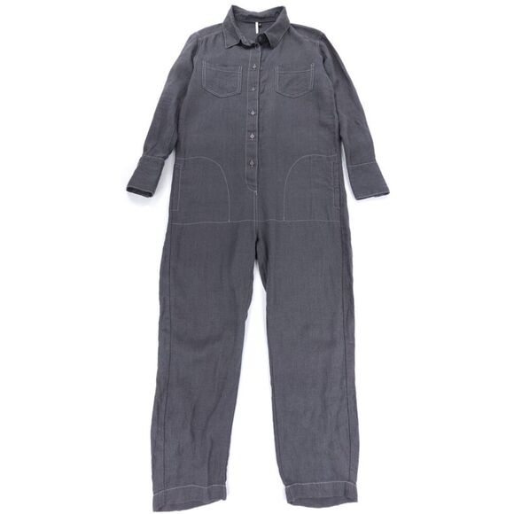 NEW Seaside Tones 100% Linen Boilersuit Coverall Jumpsuit Minimal Workwear Gray - Picture 1 of 9